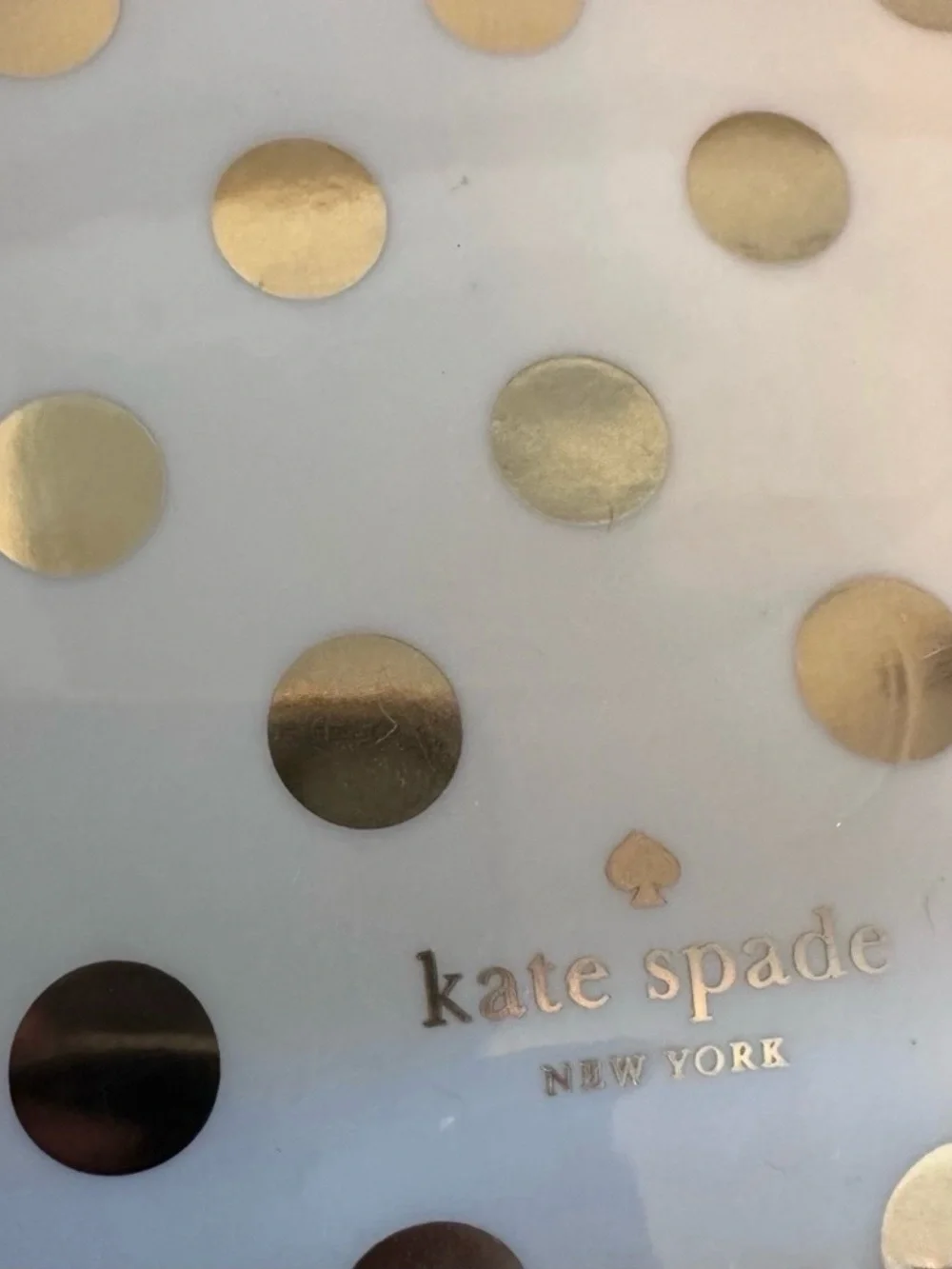 kate spade White Wristlet with Gold Polka Dots